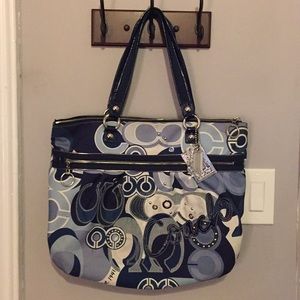 Coach Poppy Applique Glam Large Denim Blue Tote